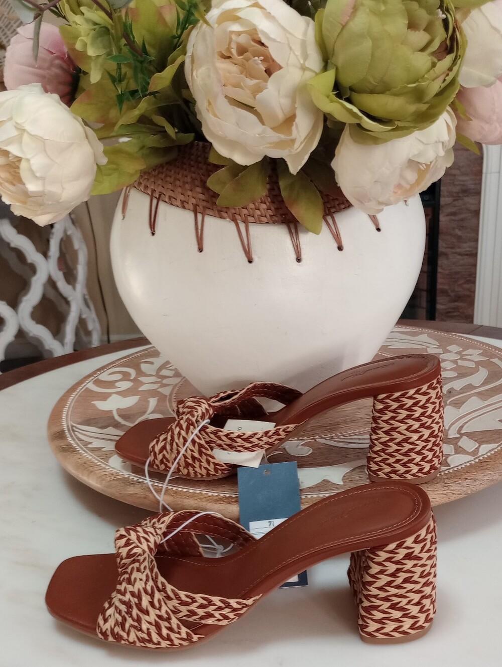 🌿🍒NWT Universal Thread Braided Block Heel Slide Sandals Size 7.5🍒🌿